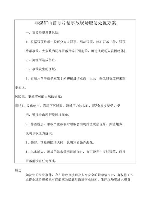 非煤矿山冒顶片帮事故现场应急处置方案.docx
