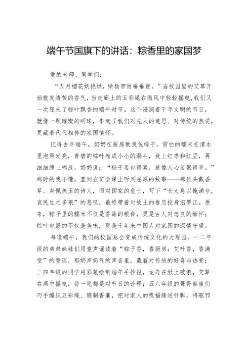 端午节国旗下的讲话：粽香里的家国梦.docx