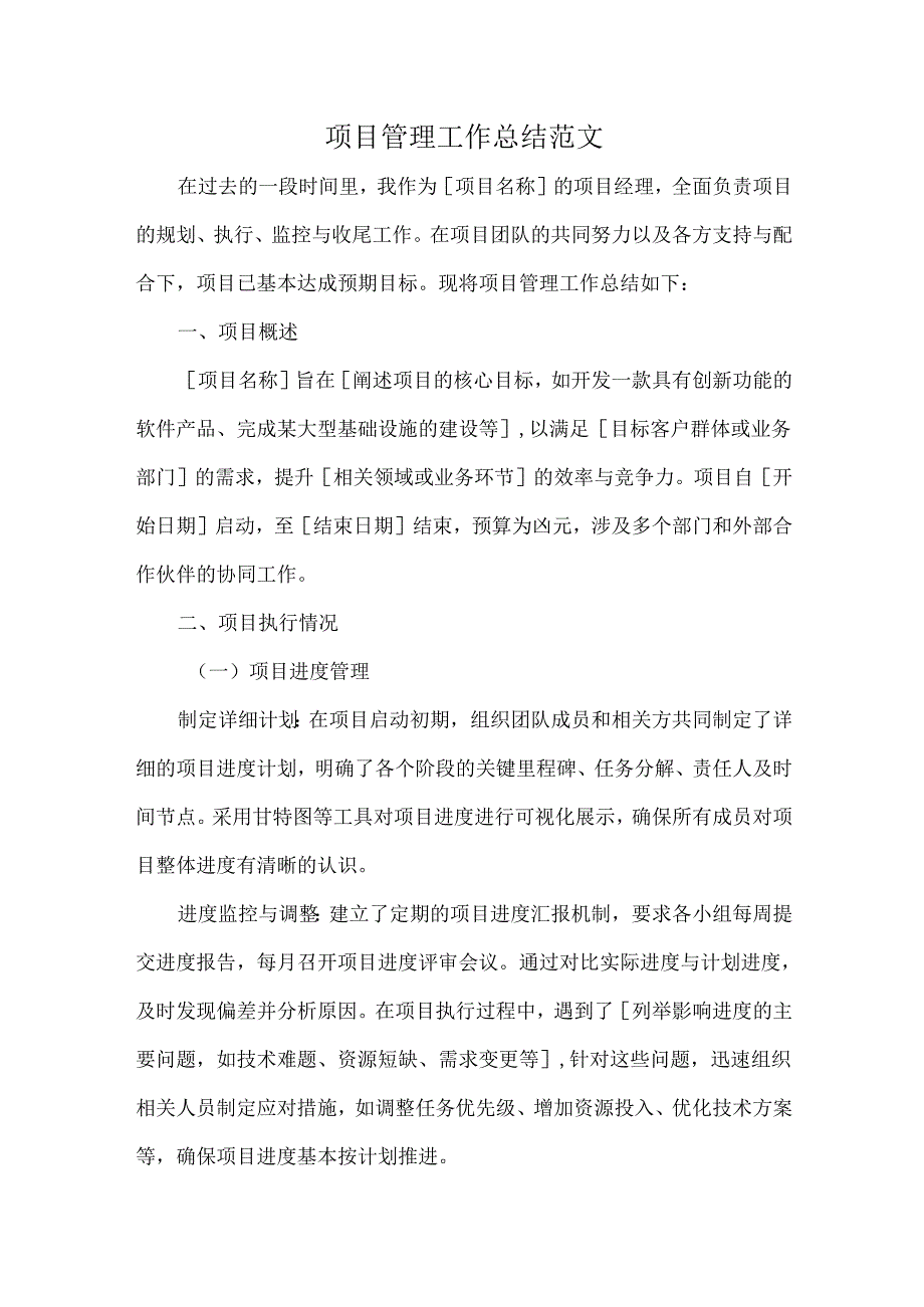 项目管理工作总结范文.docx_第1页
