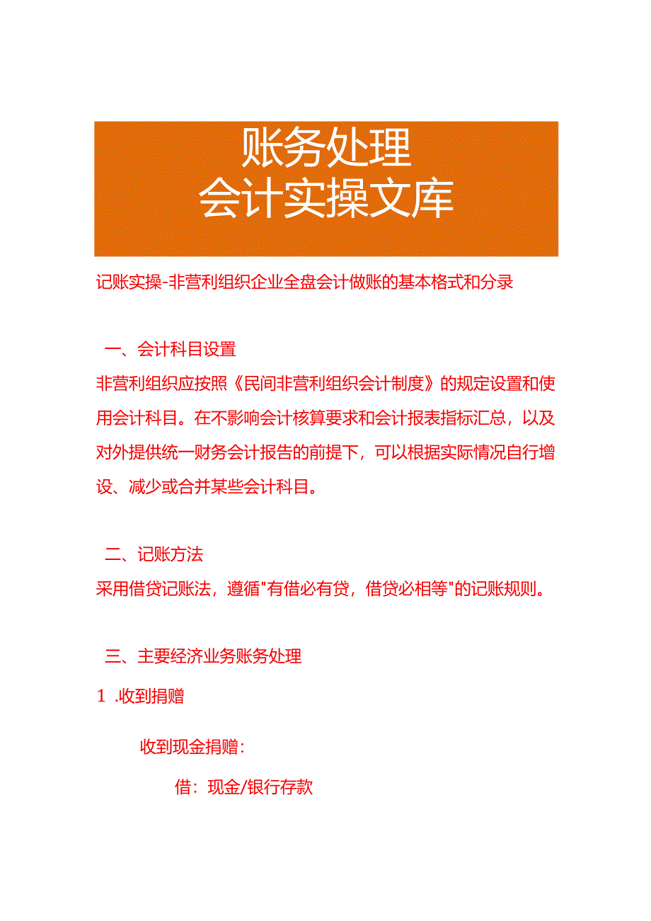 记账实操-非营利组织企业全盘会计做账的基本格式和分录.docx_第1页