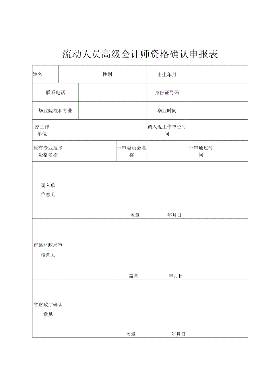 流动人员专业技术资格确认申报表.docx_第1页