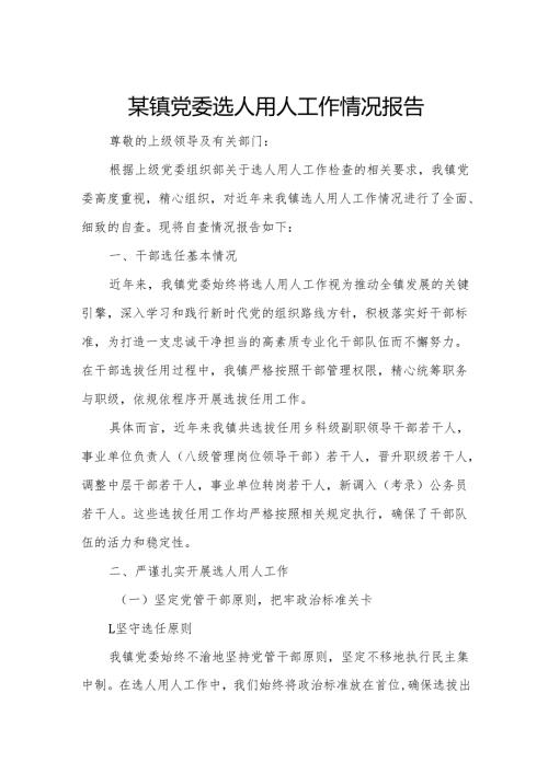 某镇党委选人用人工作情况报告.docx