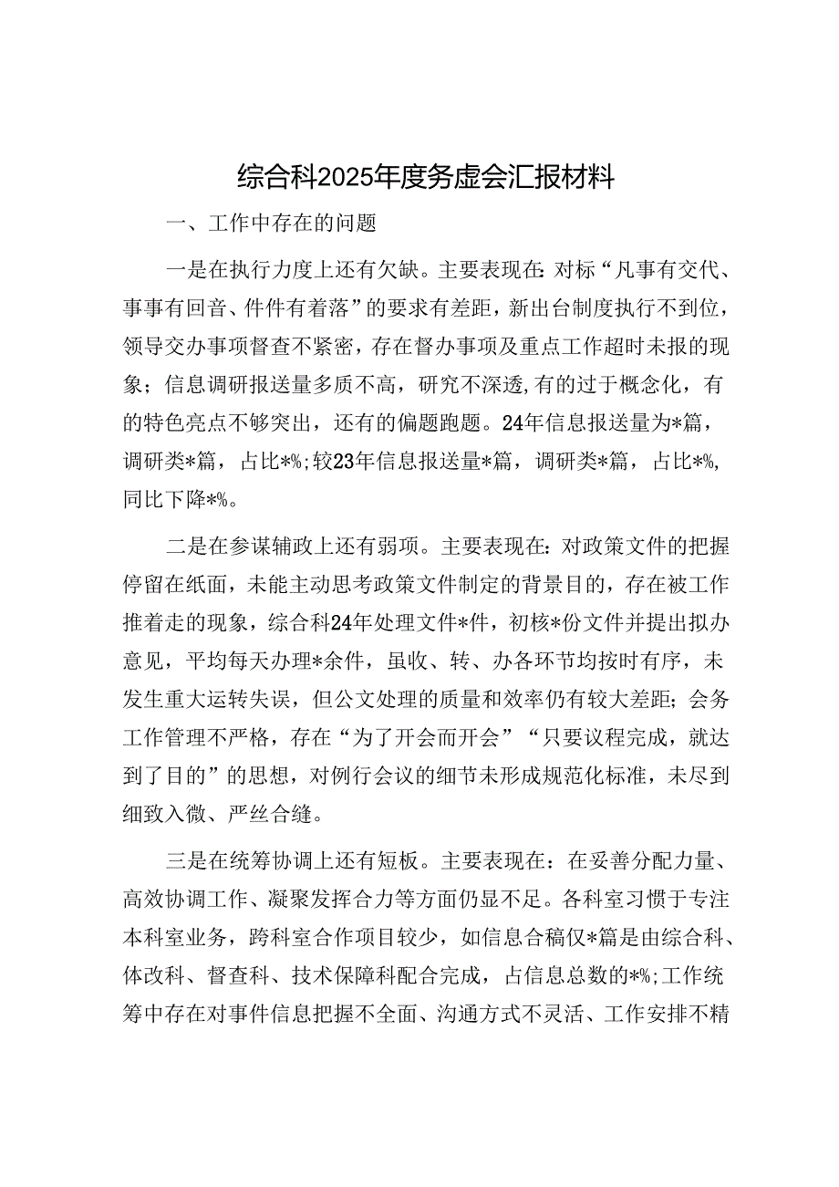 综合科2025年度务虚会汇报材料.docx_第1页