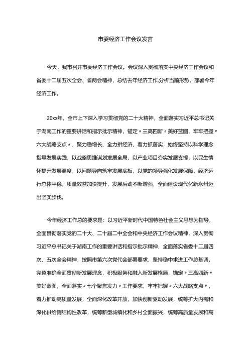 市委经济工作会议发言.docx