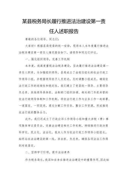 某县税务局长履行推进法治建设第一责任人述职报告.docx