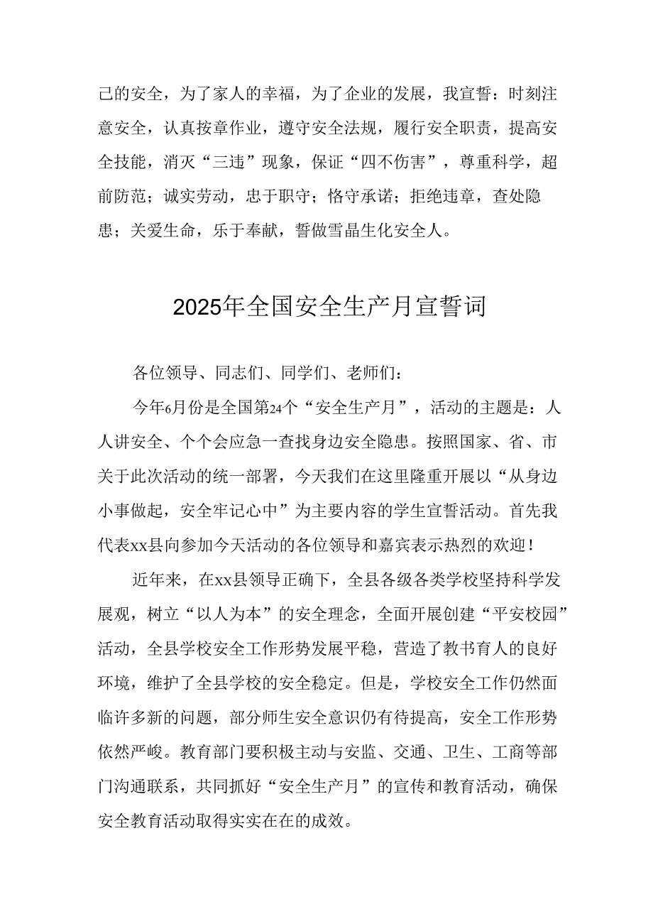 2025年全国安全生产月个人宣誓词 （合计9份）.docx_第3页