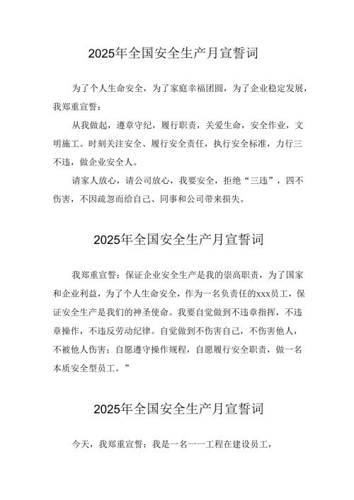 2025年全国安全生产月个人宣誓词 （合计9份）.docx