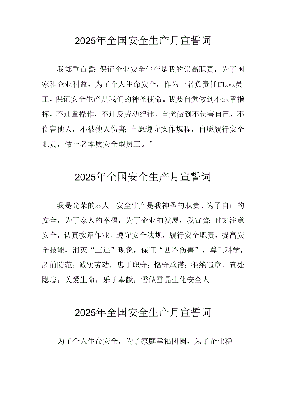 2025年全国安全生产月个人宣誓词 合计4份.docx_第1页