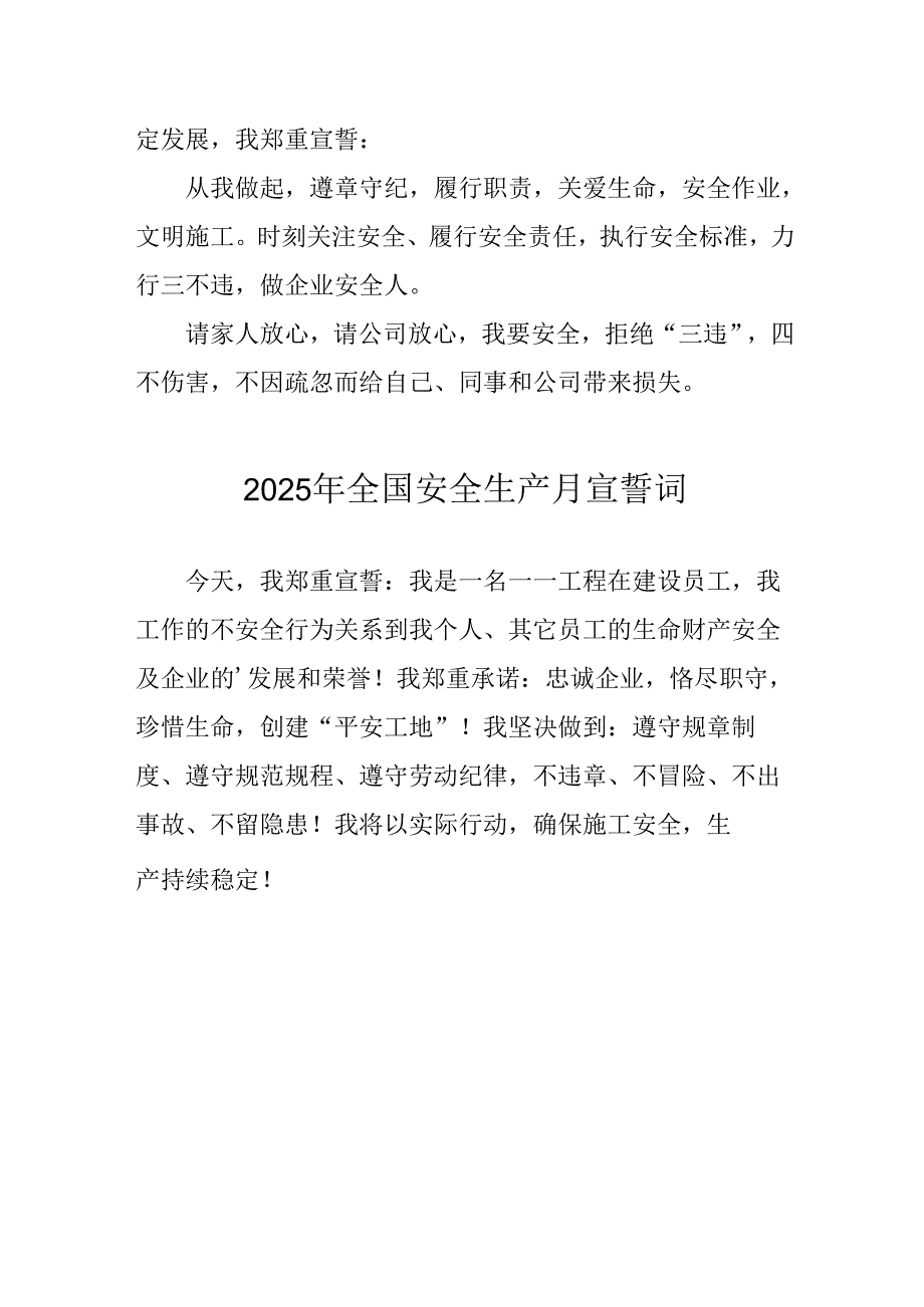 2025年全国安全生产月个人宣誓词 合计4份.docx_第2页