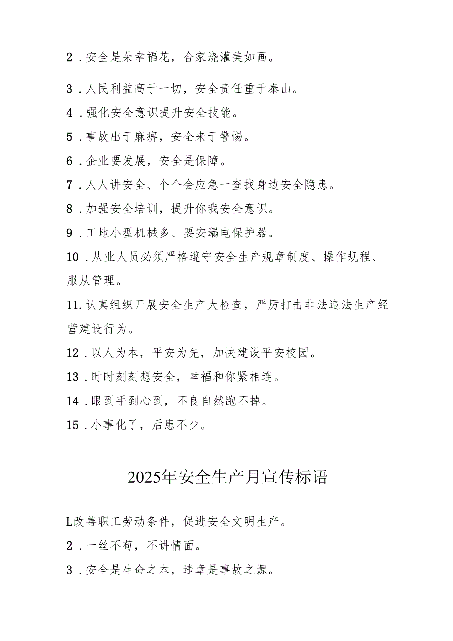 2025年全国安全生产月宣传标语.docx_第2页