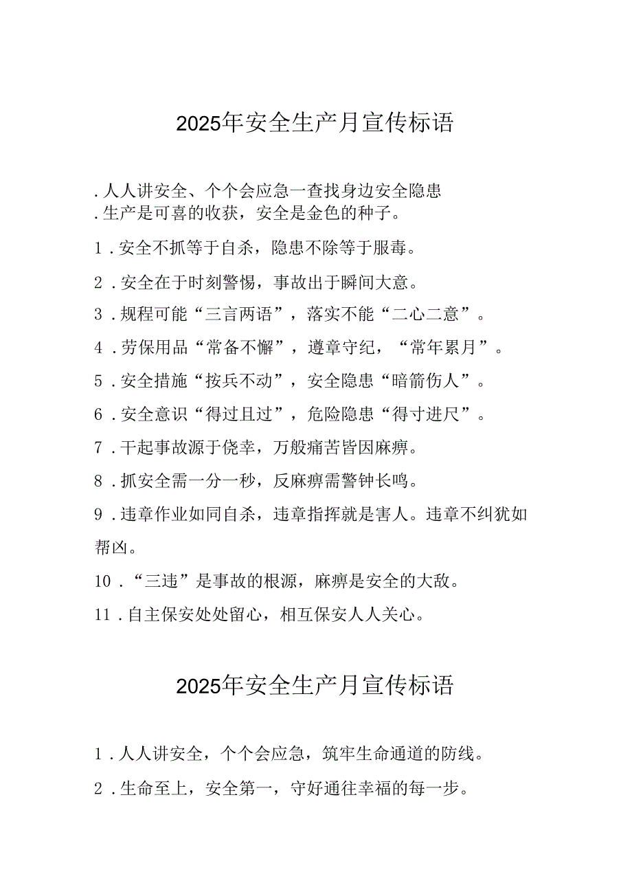 2025年全国《安全生产月》活动宣传标语 （合计5份）.docx_第2页