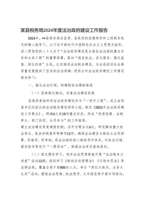 某县税务局2024年度法治政府建设工作报告.docx