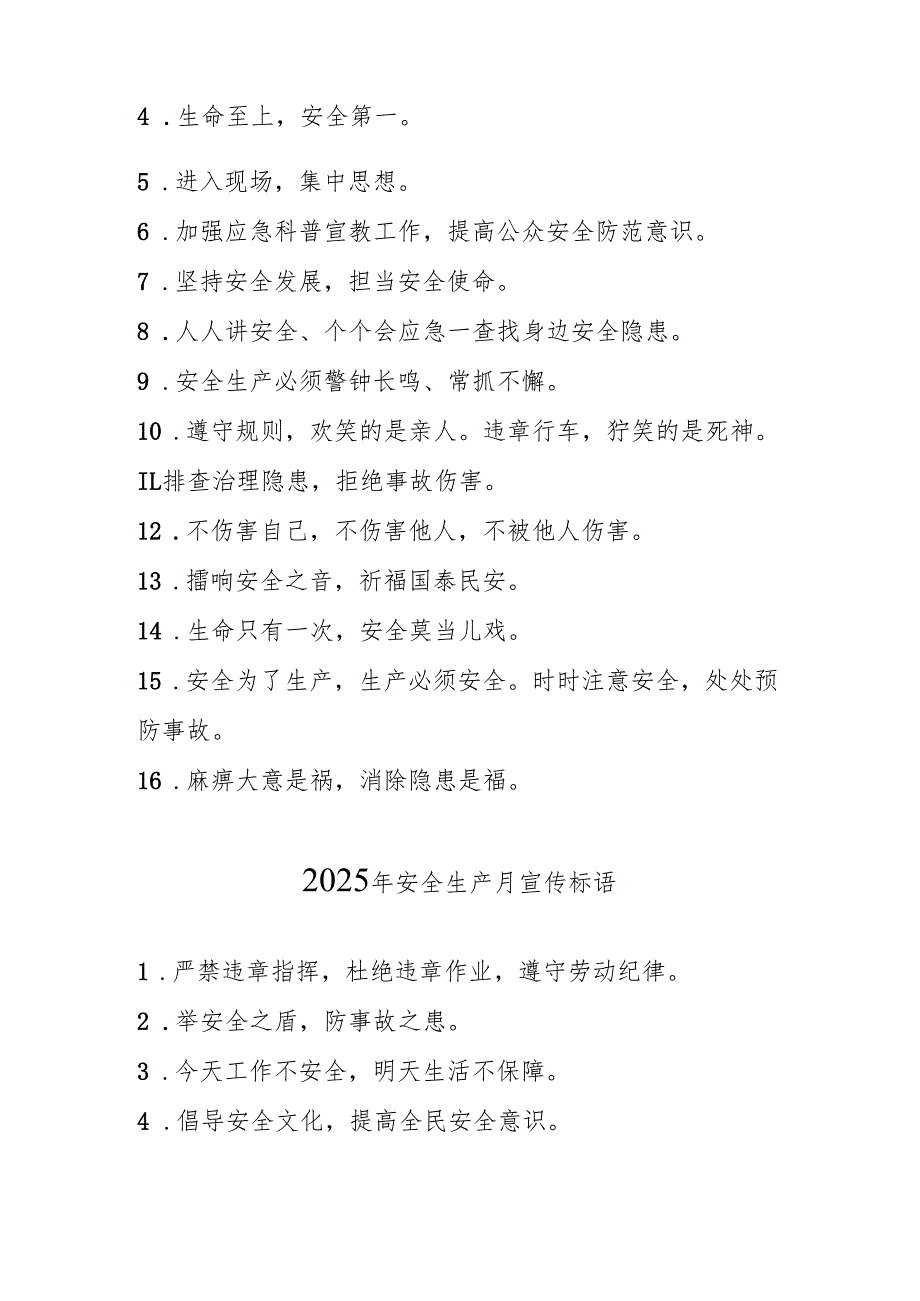 2025年全国《安全生产月》活动宣传标语 （汇编5份）.docx_第3页