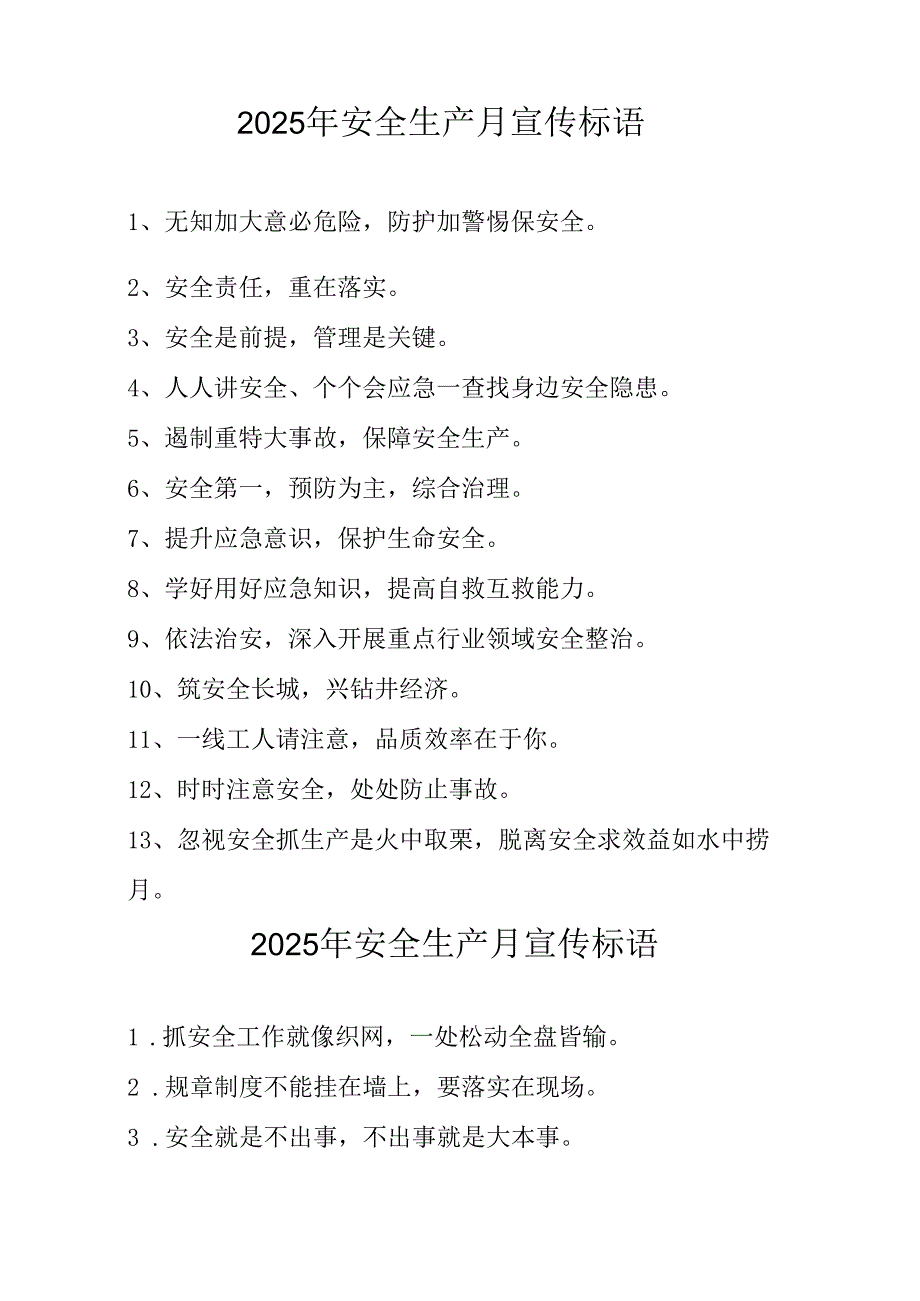 2025年全国《安全生产月》活动宣传标语 合计5份.docx_第2页