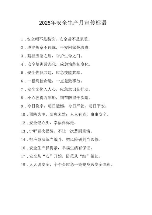 2025年全国《安全生产月》活动宣传标语 合计5份.docx