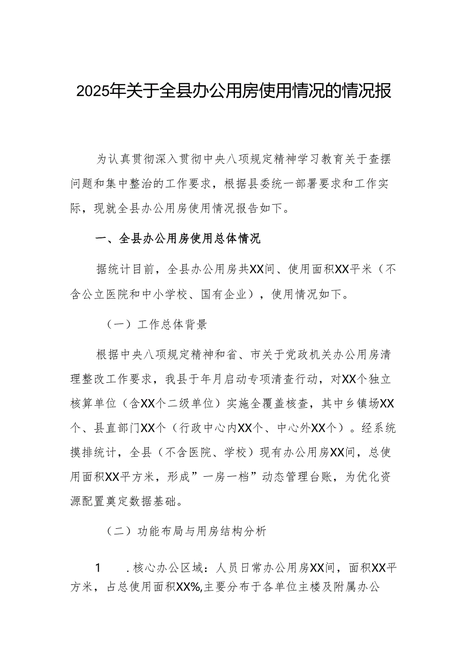 2025年关于全县办公用房使用情况的情况报告范文.docx_第1页