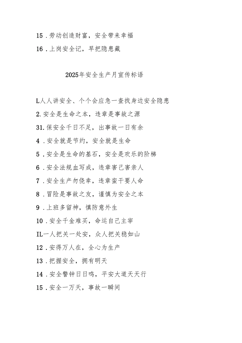 2025年全国《安全生产月》宣传标语 合计5份.docx_第2页