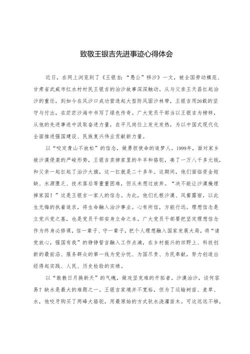 致敬王银吉先进事迹心得体会.docx