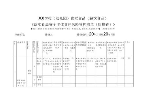 XX学校（幼儿园）食堂食品（餐饮食品）《落实食品安全主体责任风险管控清单（周排查）》（周排查记录示例）.docx
