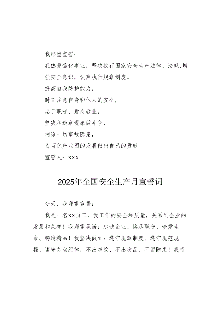 2025年全国《安全生产月》个人宣誓词 汇编3份.docx_第1页