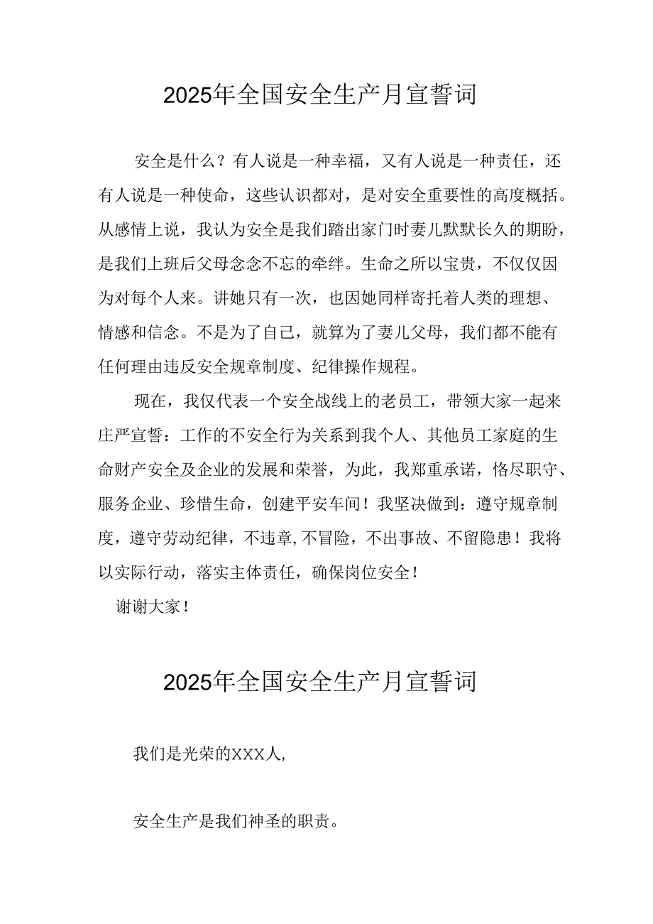 2025年全国安全生产月个人宣誓词 （9份）.docx_第1页