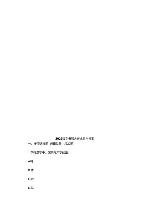 2025汉字书写大赛试题与答案.docx