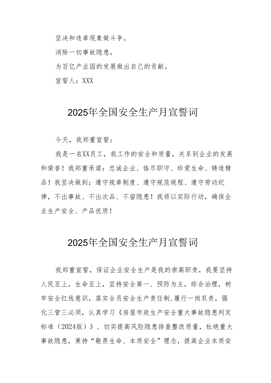 2025年全国《安全生产月》动员会宣誓词 （9份）.docx_第2页