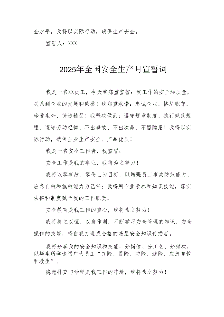 2025年全国《安全生产月》动员会宣誓词 （9份）.docx_第3页