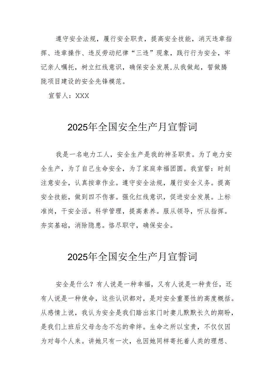 2025年全国安全生产月动员会宣誓词 汇编9份.docx_第2页