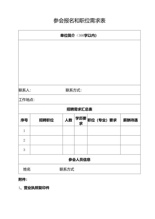 企业参会报名和职位需求表模板.docx