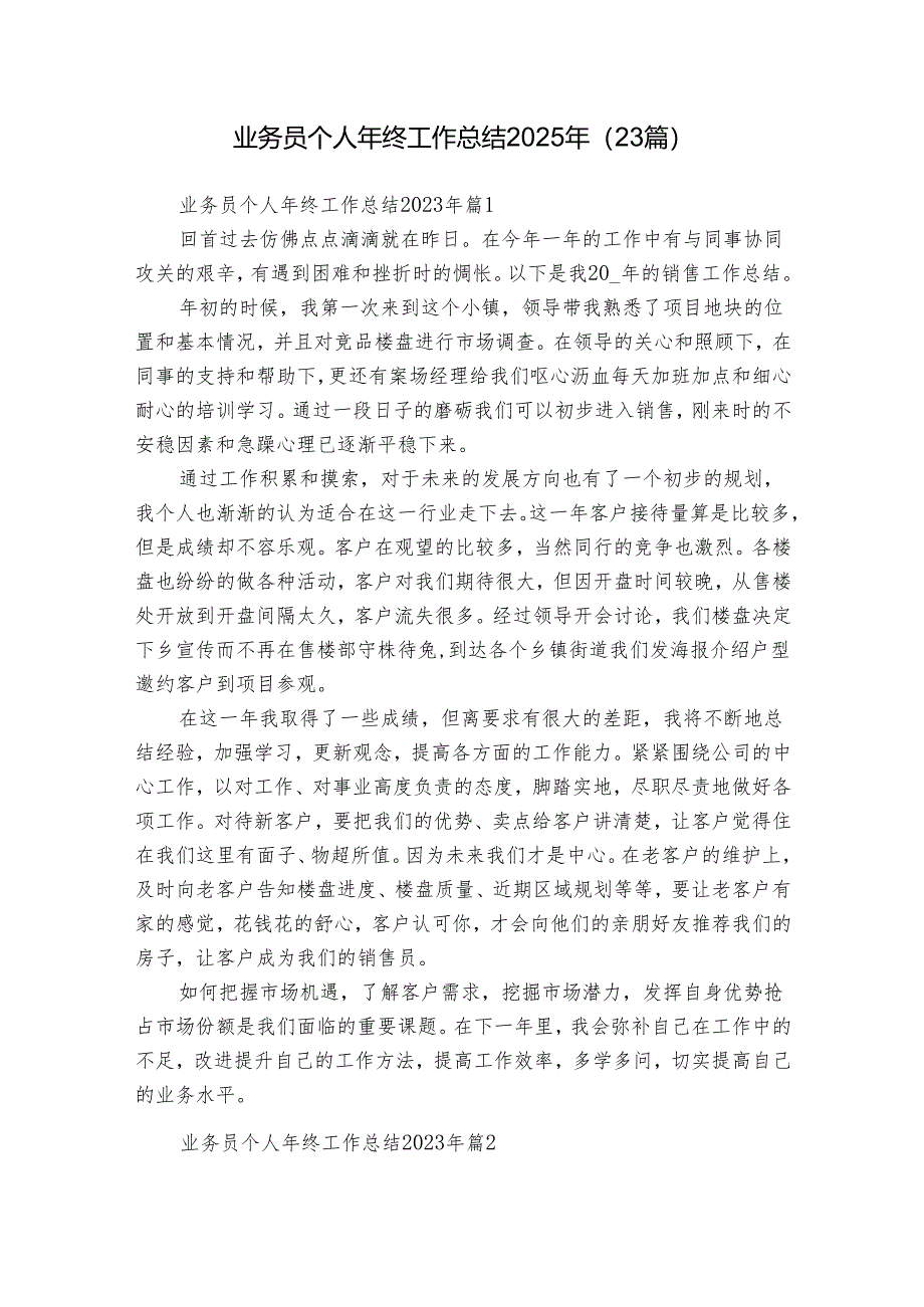 业务员个人年终工作总结2025年（23篇）.docx_第1页