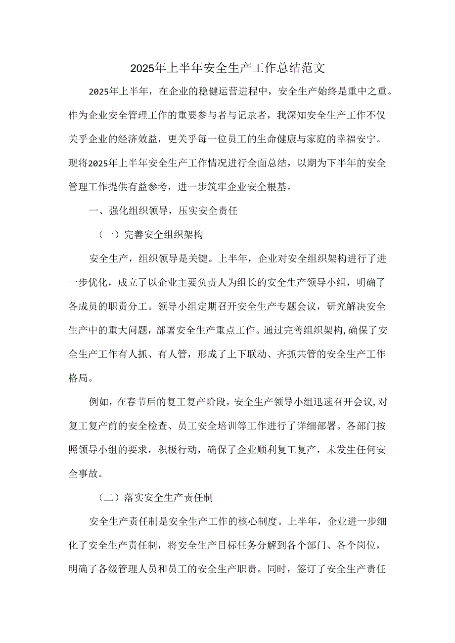 2025年上半年安全生产工作总结范文.docx_第1页