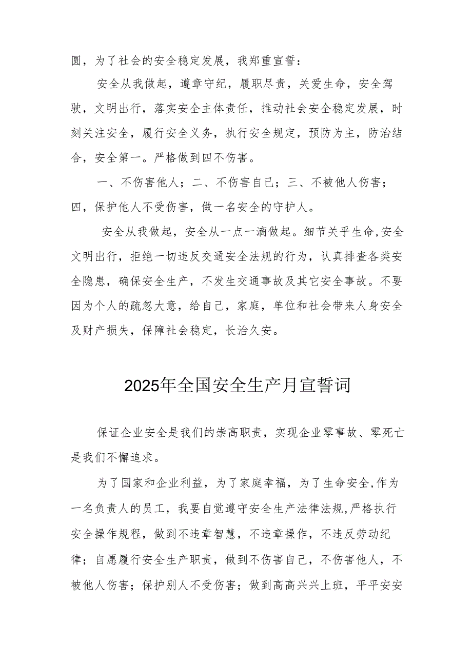 2025年安全生产月个人宣誓词 （合计9份）.docx_第2页