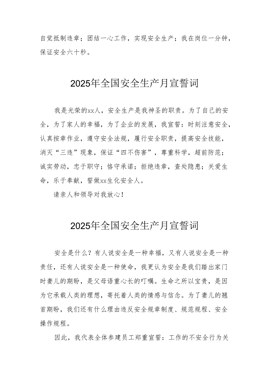 2025年全国《安全生产月》动员会宣誓词 （合计9份）.docx_第3页