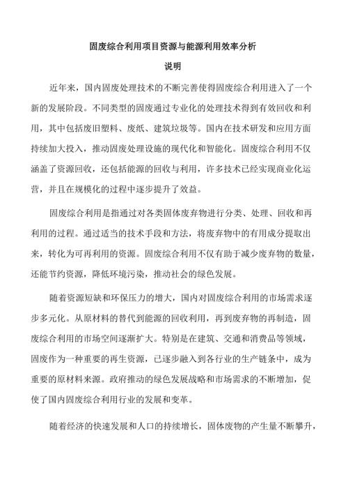 固废综合利用项目资源与能源利用效率分析.docx