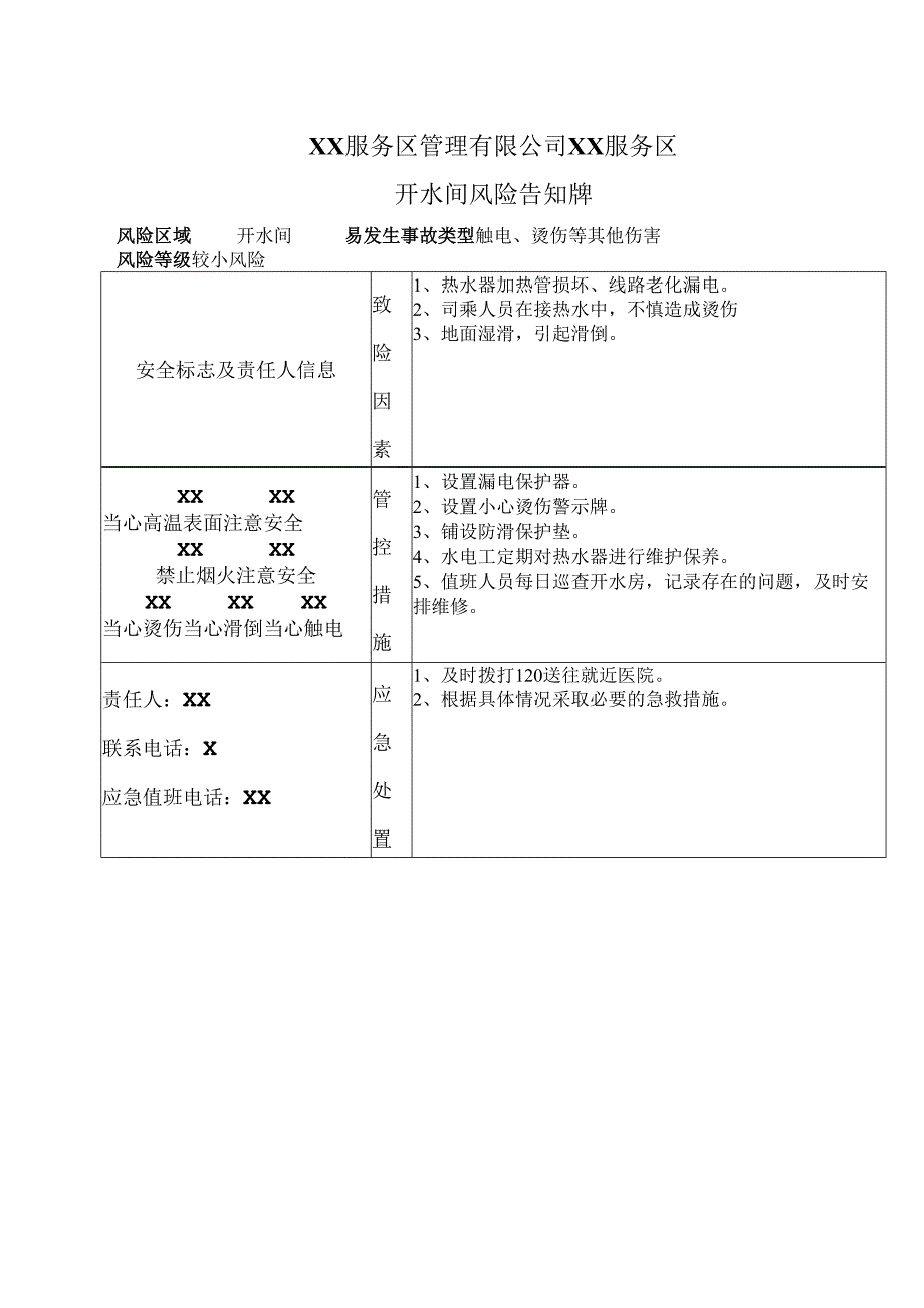 XX服务区管理有限公司XX服务区开水间风险告知牌（2025年）.docx_第1页