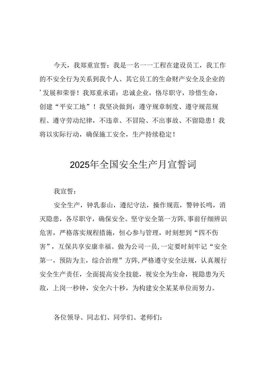 2025年安全生产月个人宣誓词 合计4份.docx_第1页