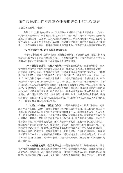 在全市民政工作年度重点任务推进会上的汇报发言.docx