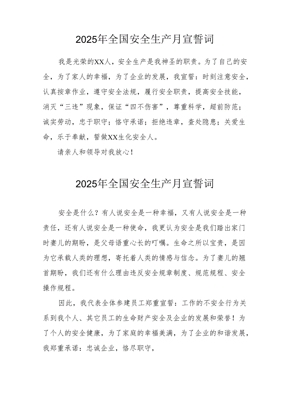 2025年全国安全生产月动员会宣誓词 （合计9份）.docx_第2页