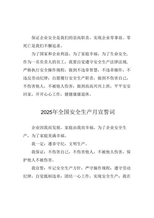 2025年全国安全生产月动员会宣誓词 汇编4份.docx