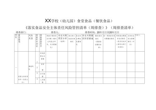 XX学校（幼儿园）食堂食品（餐饮食品）《落实食品安全主体责任风险管控清单（周排查）》（周排查清单）.docx