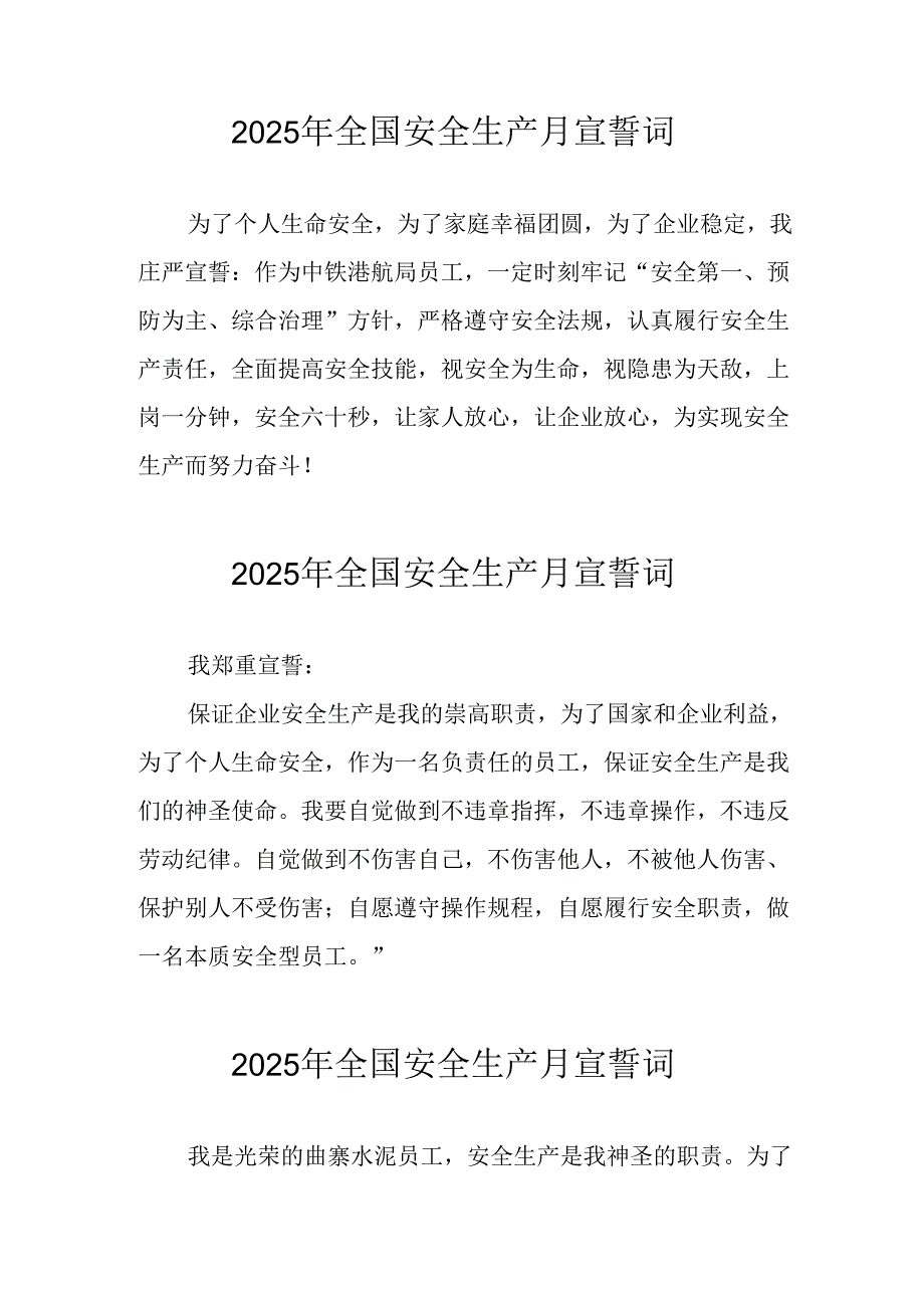 2025年全国《安全生产月》动员会宣誓词 （汇编4份）.docx_第1页