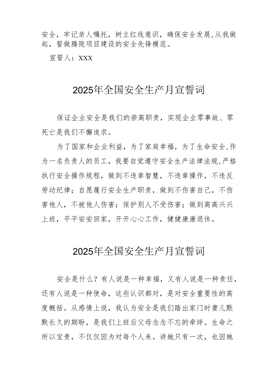 2025年全国《安全生产月》个人宣誓词 （9份）.docx_第3页
