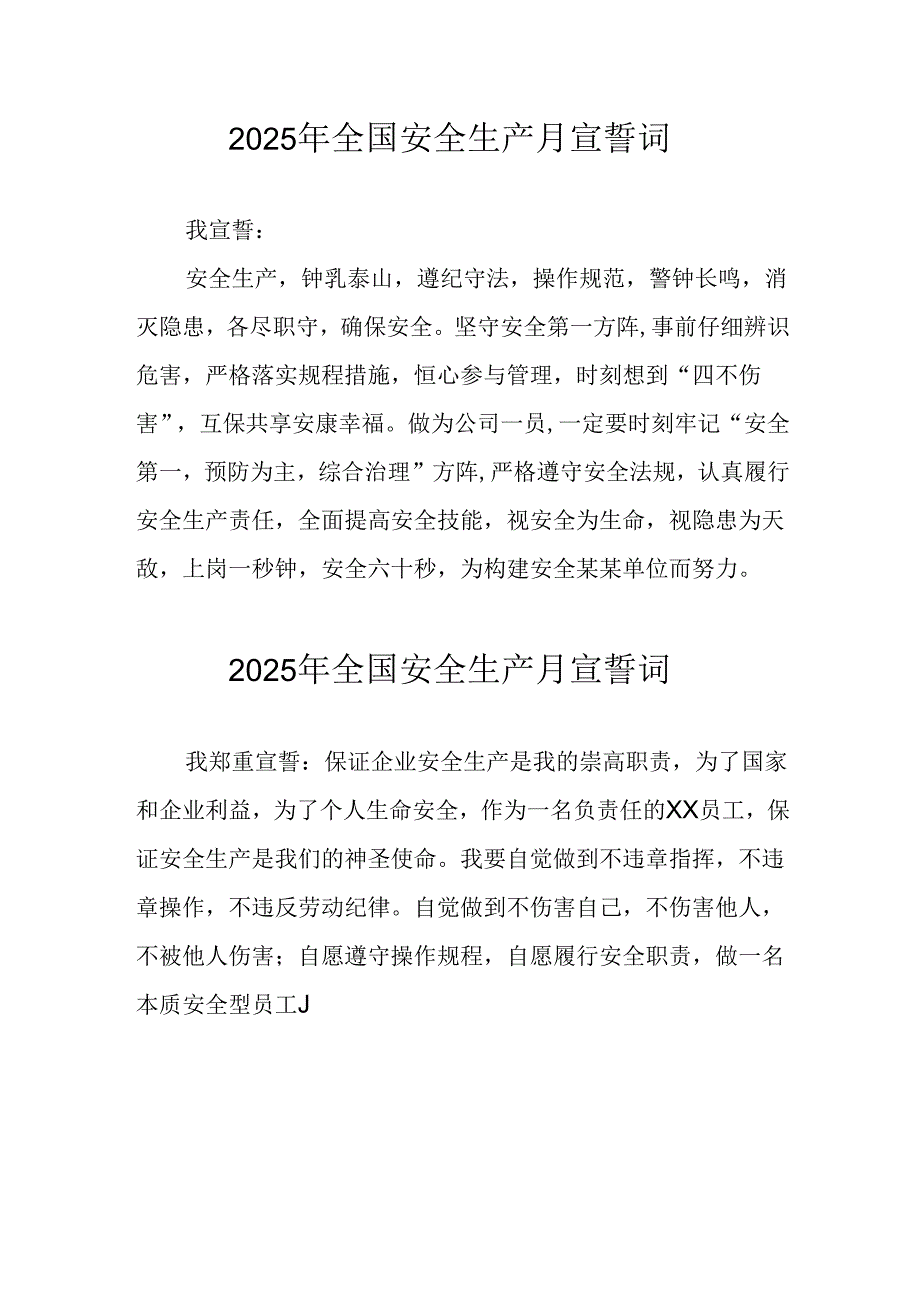 2025年《安全生产月》个人宣誓词 （3份）_88.docx_第1页