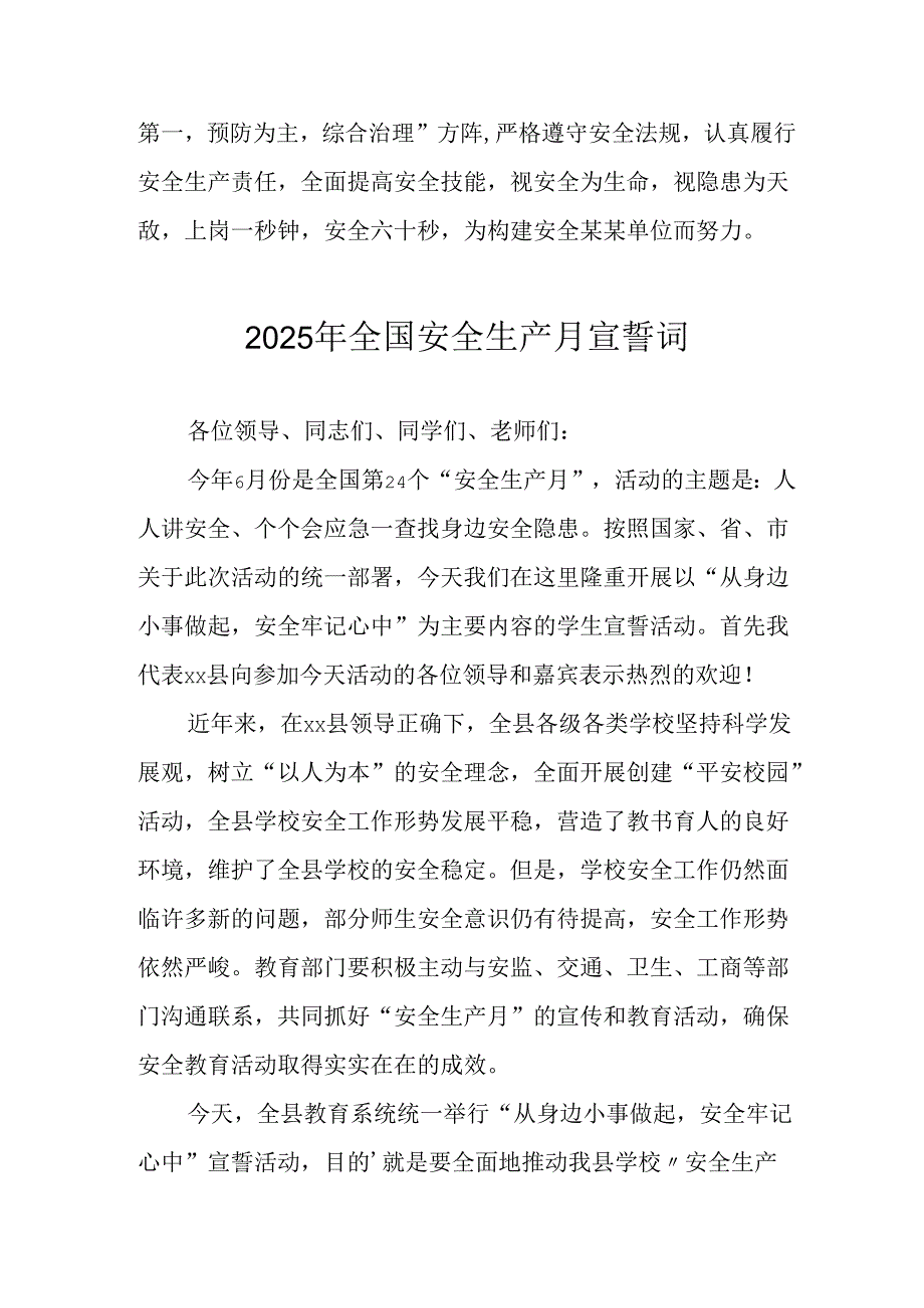 2025年全国《安全生产月》动员会宣誓词 汇编9份.docx_第3页