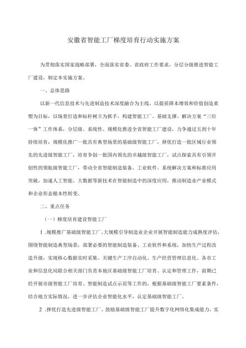安徽省智能工厂梯度培育行动实施方案（2025年）.docx