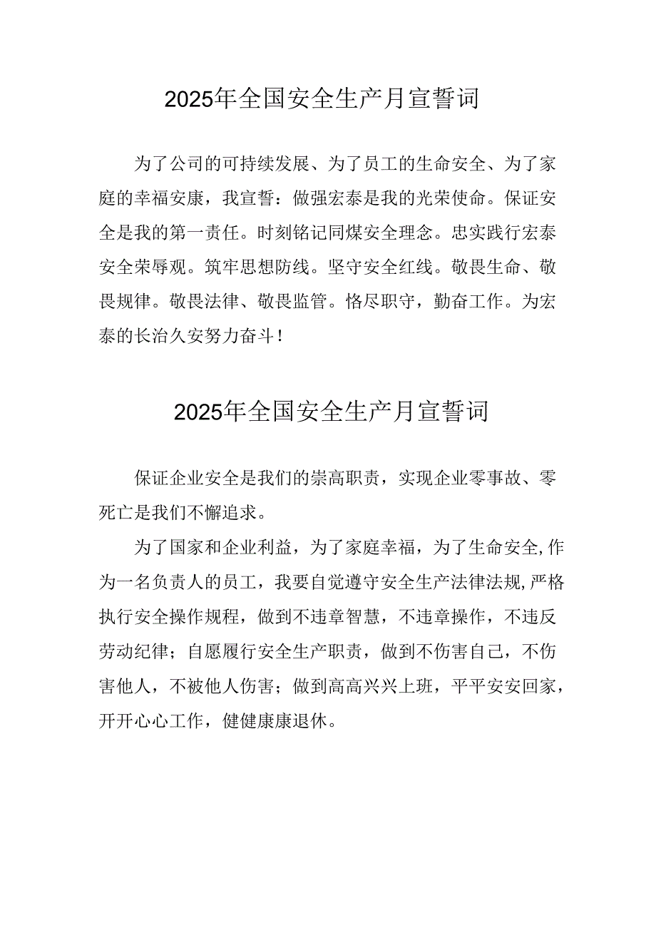 2025年全国《安全生产月》动员会宣誓词 （合计4份）.docx_第2页