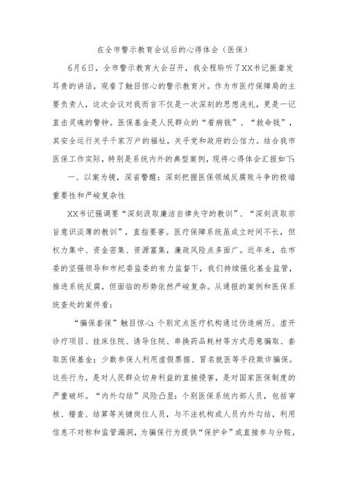 在全市警示教育会议后的心得体会（医保）.docx