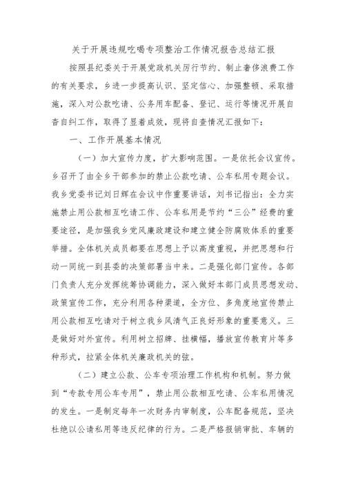 关于开展违规吃喝专项整治工作情况报告总结汇报.docx