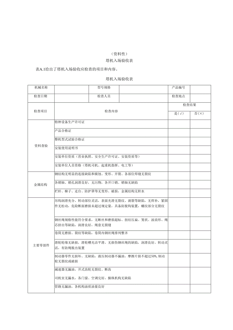 塔机入场验收表、基础验收表、塔机附着装置安装收表.docx_第1页